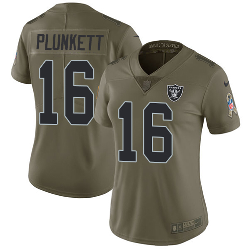 Nike Raiders #16 Jim Plunkett Olive Women's Stitched NFL Limited Salute to Service Jersey